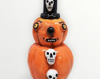 Halloween Jack Frostbite Ceramic Handmade Sculptural Rattle Noisemaker for EHAG