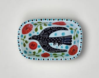 Ceramic Black Bird Trinket Dish by Sharon Bloom Designs