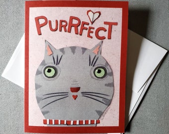 Tuxedo  Gray Tabby Cat Purr Fect  Blank Note Card by Sharon Bloom Designs
