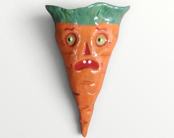 Halloween Handmade Ceramic Scary Carrot pocket Wall Vase by Sharon Bloom Designs