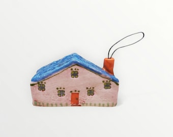 Handmade Ceramic Folk Art Colorful Cottage Wire Chimney Smoke - for Home Decor - Signed and Dated 2026