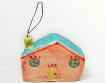 Handmade Ceramic Folk Art Colorful Cottage Wire Chimney Smoke - for Home Decor - Signed and Dated 2026