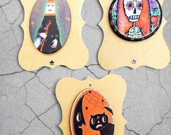 Halloween Fun Pack Button Pinback SET OF THREE by Sharon Bloom Designs