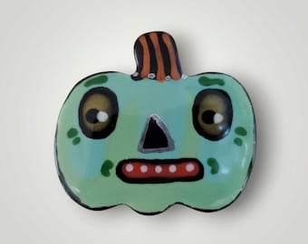Halloween Ceramic Pumpkin Jack-O-Lantern Pin Handmade by Sharon Bloom Designs