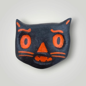 Halloween Paper Mache Black Cat Pin Handmade by Sharon Bloom Designs