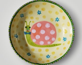Ceramic Whimsical Snail Small Folk Art Bowl Hand Painted by Sharon Bloom Designs