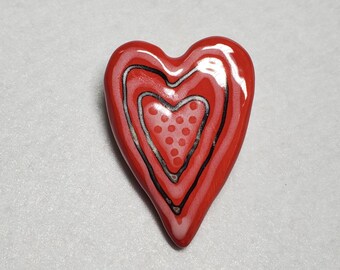 Ceramic Heart Brooch Pin Handmade by Sharon Bloom Designs