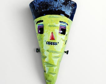 Halloween Handmade Ceramic Franken Carrot Frankenstein Carrot pocket Wall Vase by Sharon Bloom Designs