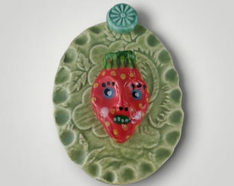 Ceramic Strawberry Wall Plaque Tile House Jewelry By Sharon Bloom Designs