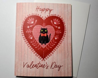 Black Cat Bow Tie Heart Blank Note Card by Sharon Bloom Designs