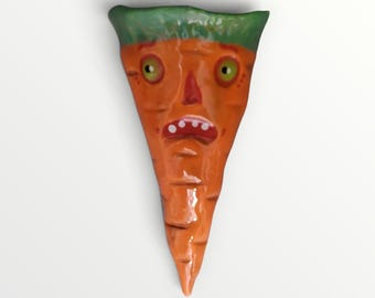 Halloween Handmade Ceramic Scary Carrot pocket Wall Vase by Sharon Bloom Designs