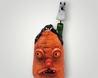 Halloween Ceramic Handmade Anthropomorphic Haunted House with Ghost