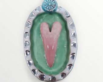Ceramic Wall Sculpture Pink Heart Vignette Valentine Sweetheart House Jewelry By Sharon Bloom Designs