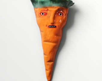 Handmade Ceramic Carrot pocket Wall Vase by Sharon Bloom Designs