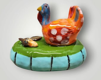 Thanksgiving Autumn  Ceramic Turkey Pumpkin Sculpture Handmade by Sharon Bloom Designs