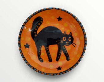 Halloween Ceramic Spooky Vintage Black Cat Mini Dish by Sharon Bloom Designs
