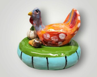Thanksgiving Autumn  Ceramic Turkey Pumpkin Sculpture Handmade by Sharon Bloom Designs