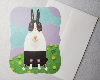 Dutch Bunny Flowers Die Cut BLANK Flat Card art by Sharon Bloom Designs