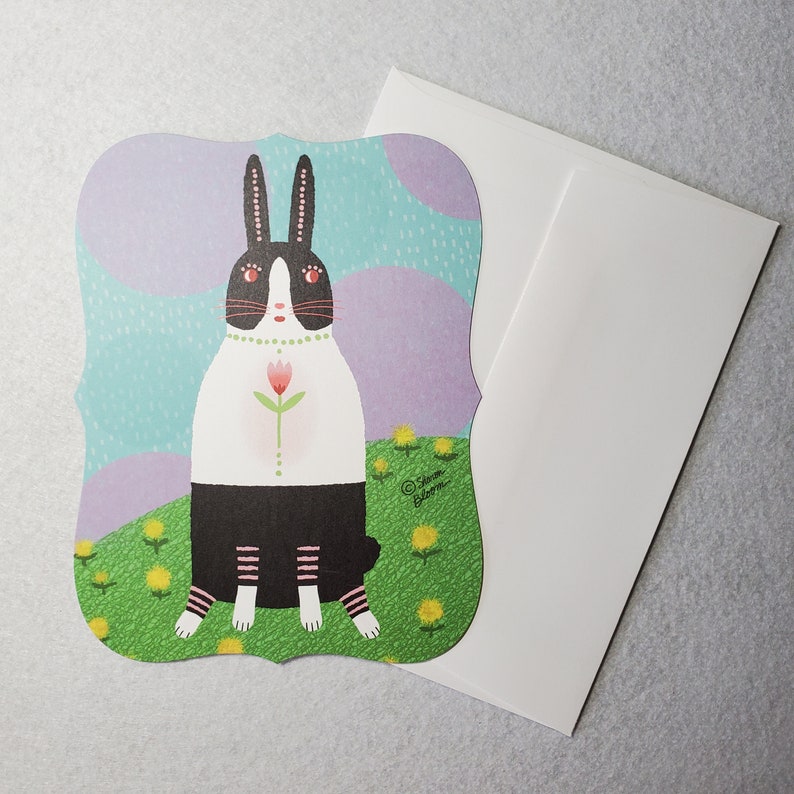 Dutch Bunny Flowers Die Cut BLANK Flat Card art by Sharon Bloom Designs image 1