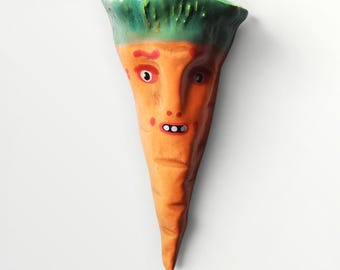 Handmade Ceramic Carrot pocket Wall Vase by Sharon Bloom Designs