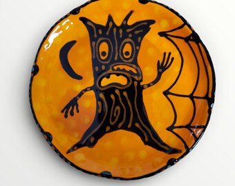 Halloween Spooky Tree Ceramic Little Hand Painted Plate