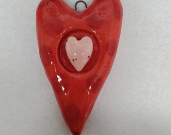 Ceramic Wall Sculpture Hanging Two Hearts Valentine Sweetheart House Jewelry By Sharon Bloom Designs