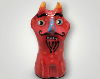 Halloween OOAK Ceramic Red Devil Mini Sculpture