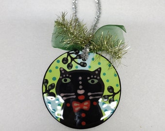 Christmas Tree Black Cat Ornament by Sharon Bloom Designs