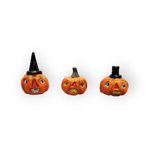 Halloween Handmade Ceramic Pumpkins Jack-O-Lanterns SET OF THREE Mini Sculptures