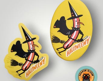 Halloween Weeny Witch Magnet and Sticker Set by Sharon Bloom Designs