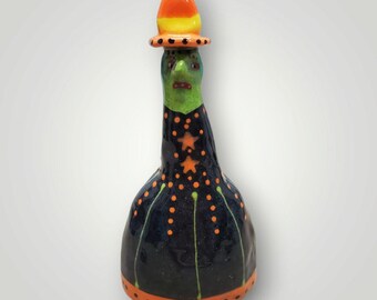Halloween Ceramic Candy Corn Witch Sculpture Handmade by Sharon Bloom Designs