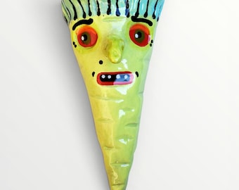 Halloween Handmade Ceramic Kitchen Witch Carrot pocket Wall Vase by Sharon Bloom Designs