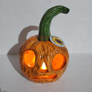 Halloween Handmade Ceramic Jack-o-lantern Pumpkin Lantern with light