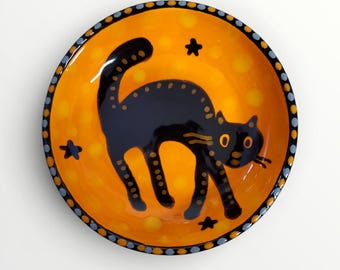 Halloween Ceramic Spooky Vintage Black Cat Mini Dish by Sharon Bloom Designs