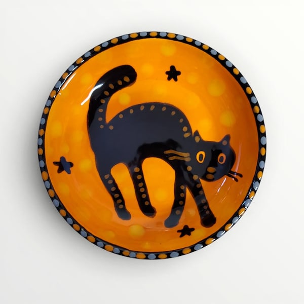 Halloween Ceramic Spooky Vintage Black Cat Mini Dish by Sharon Bloom Designs