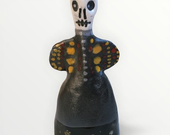 Halloween Dia De Los Muertos Ceramic Folk Art Catrina Skeleton Mariposa Butterfly Wings Sculpture