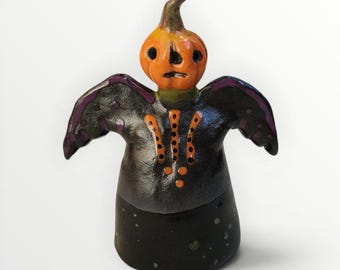 Halloween Ceramic Folk Art Phantom Spectre Pumpkin OOAK Original Sculpture by Sharon Bloom Designs