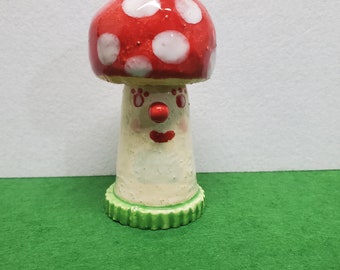 Polka Dot Mushroom Character Ceramic Sculpture Handmade By Sharon Bloom Design