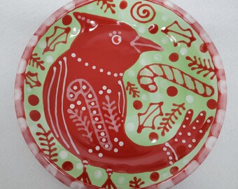 Christmas Cardinal Ceramic Angled Edge Plate Sharon Bloom Designs