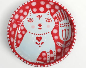 Valentine's Day Ceramic Blue Cat Mini Dish by Sharon Bloom Designs