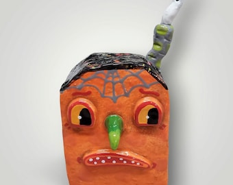 Halloween Handmade Ceramic Haunted House with Ghosts Sculptural Rattle