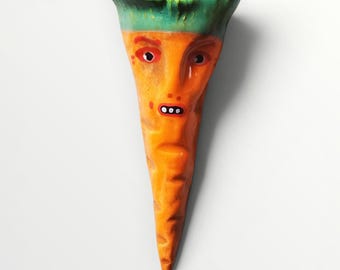 Handmade Ceramic Carrot pocket Wall Vase by Sharon Bloom Designs