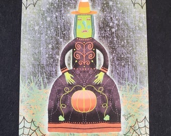 Halloween Green Witch Candy Corn Die Cut Corner Blank Flat Card with Envelope  by Sharon Bloom Designs