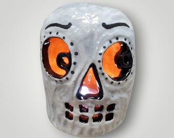 Halloween Hand Sculpted Skull Lantern by Sharon Bloom Designs OOAK