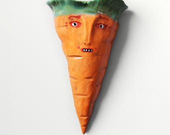 Handmade Ceramic Carrot pocket Wall Vase by Sharon Bloom Designs