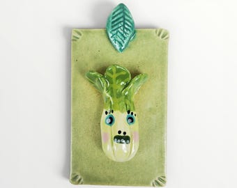 Ceramic Bok Choy Plaque Tile House Jewelry By Sharon Bloom Designs