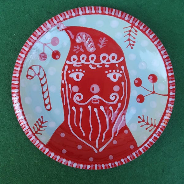 Christmas Hand Painted Ceramic Santa Small Angled Plate