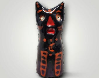 Halloween Hand Sculpted OOAK Ceramic Black Cat Mini Sculpture
