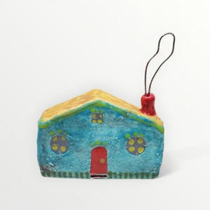Handmade Ceramic Folk Art Colorful Cottage Wire Chimney Smoke - for Home Decor - Signed and Dated 2026