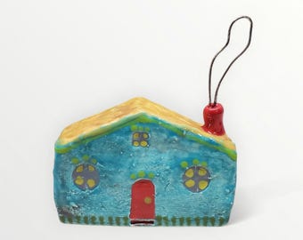 Handmade Ceramic Folk Art Colorful Cottage Wire Chimney Smoke - for Home Decor - Signed and Dated 2026